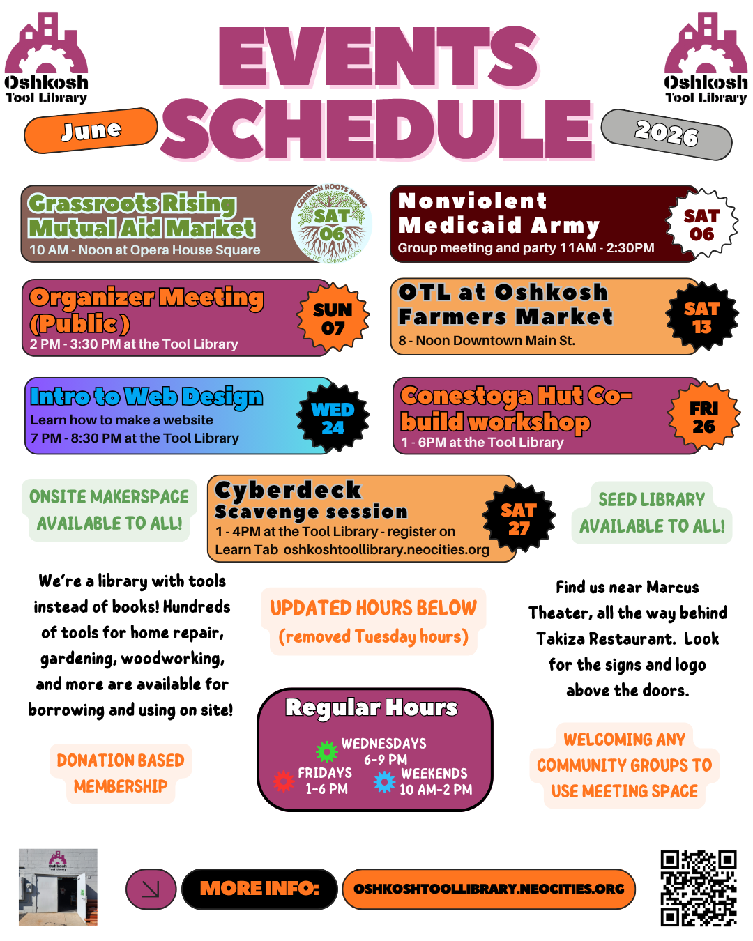 Poster of Oshkosh Tool Library June 2026 Events and Workshops